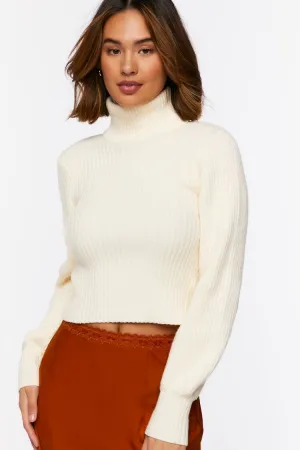 Forever 21 Strickpullover für Damen mit Rippenmuster und Turtleneck-Ausschnitt in Vanille