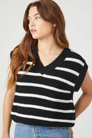 Forever 21 Gestricktes Damen-Strickweste Gestreift Schwarz/Mehrfarbig Forever 21