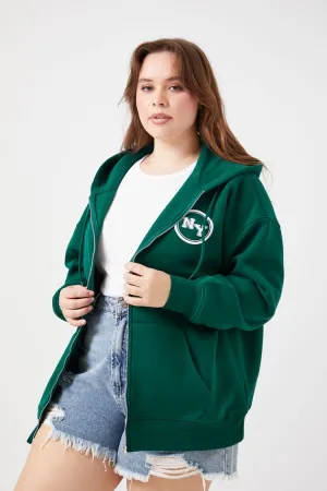 Forever 21 Plus Damen New York Reißverschluss-Hoodie Pullover Grün/Mehrfarbig Forever 21