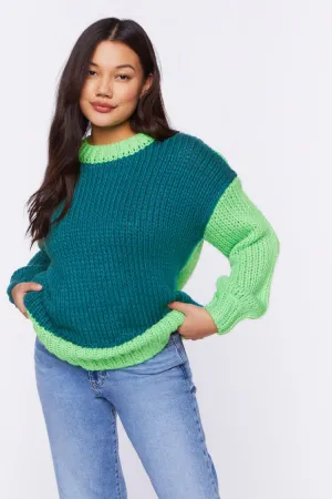 Forever 21 Damen Colorblock Perlstrick Pullover Petrol/Grün Forever 21