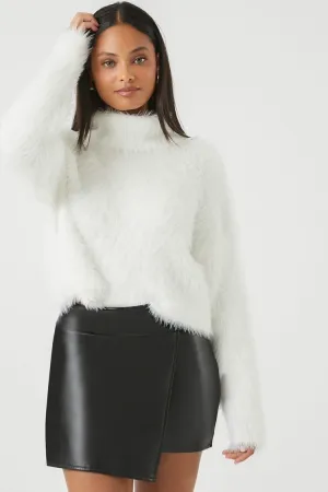 Forever 21 Damen Flauschiger Rollkragenpullover Weiß Forever 21