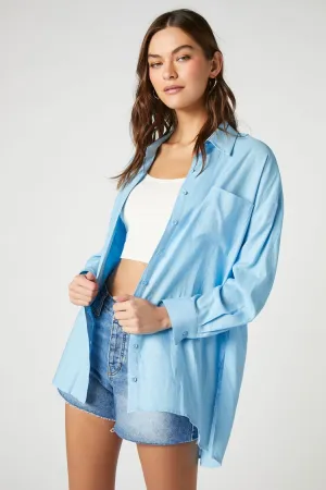 Forever 21 Damen Leinen-Mix Oversized Hemd Blau Forever 21