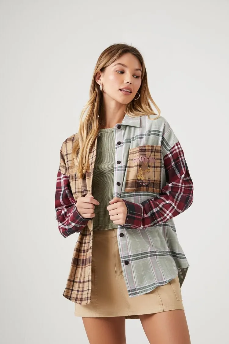 Forever 21 Damen Flanellhemd im Woodstock-Karo-Muster Braun/Mehrfarbig Forever 21