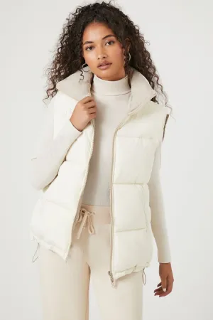 Forever 21 Damen Reversibler Steppweste mit Reißverschluss Creme/Taupe Forever 21