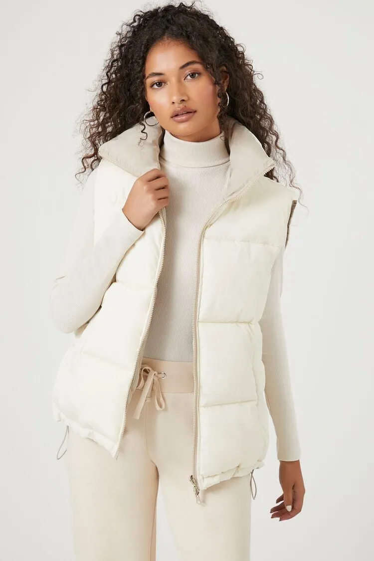 Forever 21 Damen Reversibler Steppweste mit Reißverschluss Creme/Taupe Forever 21