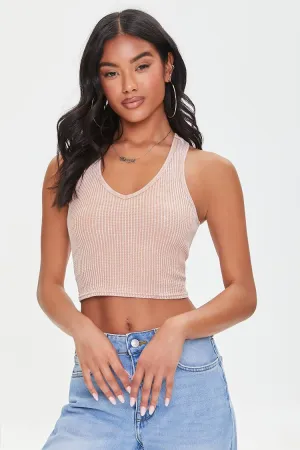 Forever 21 Damen Waffelstrick Cropped Tanktop Walnuss Forever 21