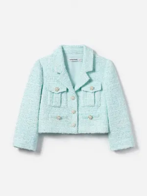 Mädchen Bouclé Blumen Pailletten Jacke in Blau