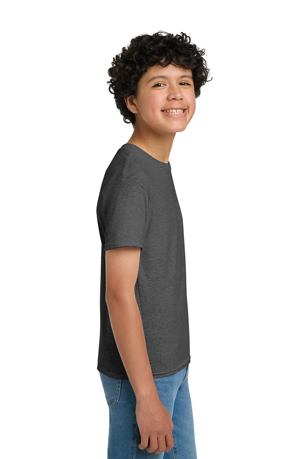 Hanes Youth EcoSmart Kurzarm-Rundhals-T-Shirt - Meliertes Charcoal Grau