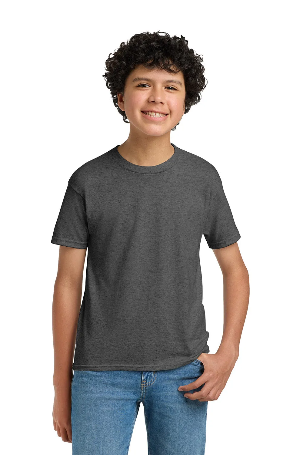 Hanes Youth EcoSmart Kurzarm-Rundhals-T-Shirt - Meliertes Charcoal Grau
