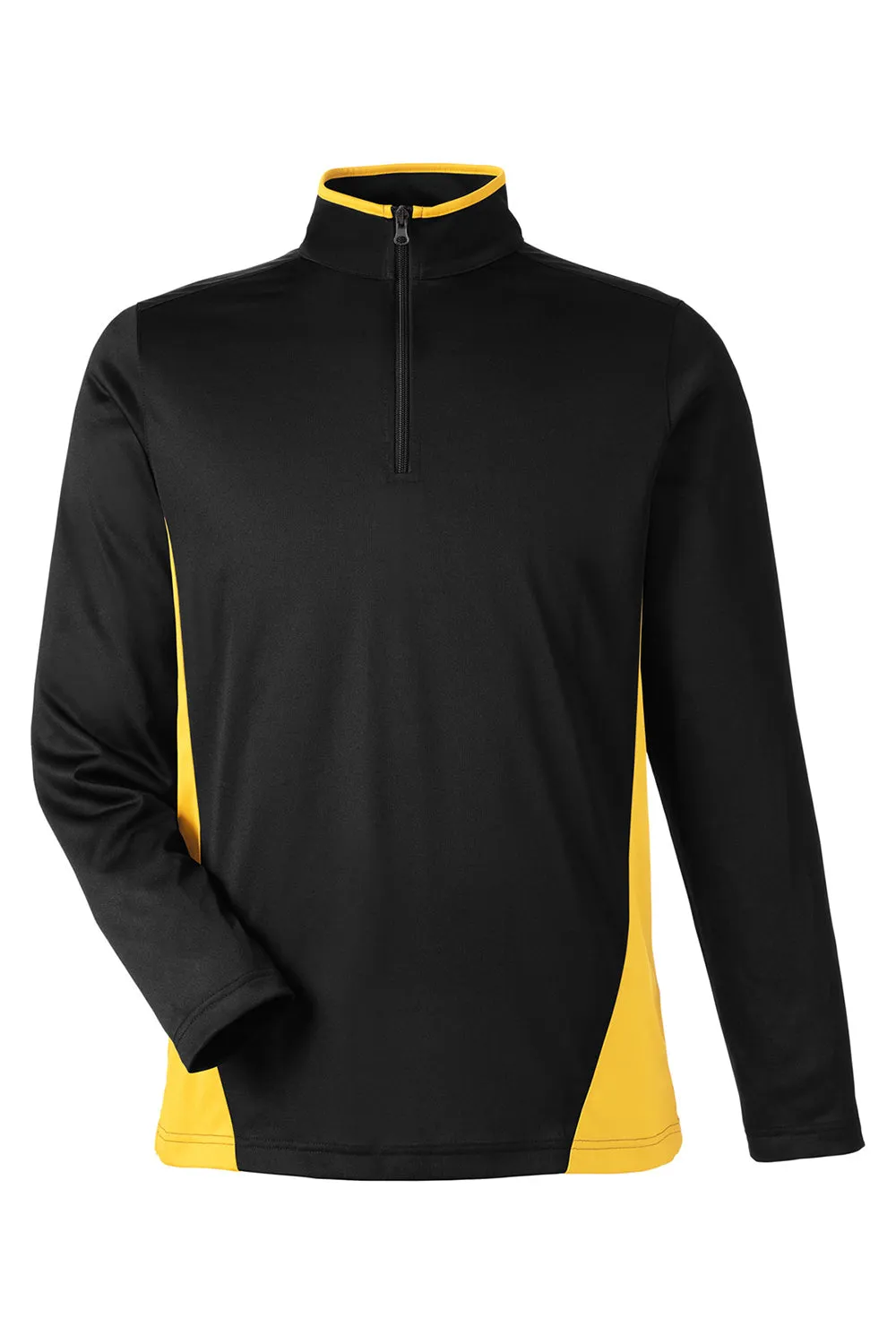 Harriton Herren Flash Performance Feuchtigkeitstransportierendes Colorblock 1/4-Zip Sweatshirt - Schwarz/Sonnenstrahlgelb