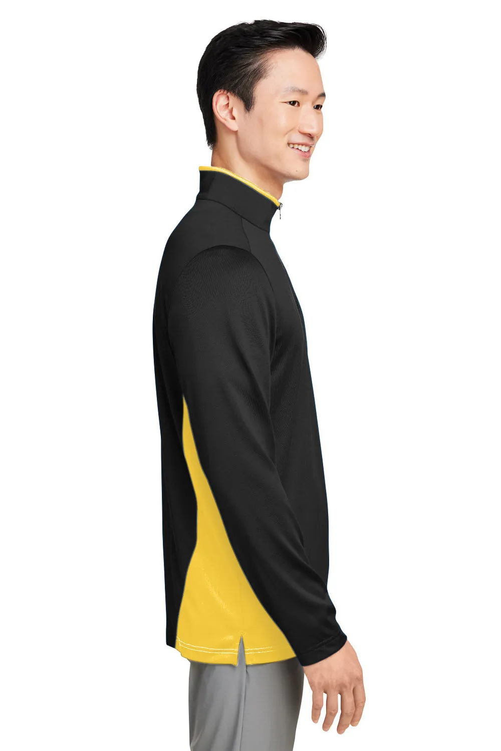 Harriton Herren Flash Performance Feuchtigkeitstransportierendes Colorblock 1/4-Zip Sweatshirt - Schwarz/Sonnenstrahlgelb