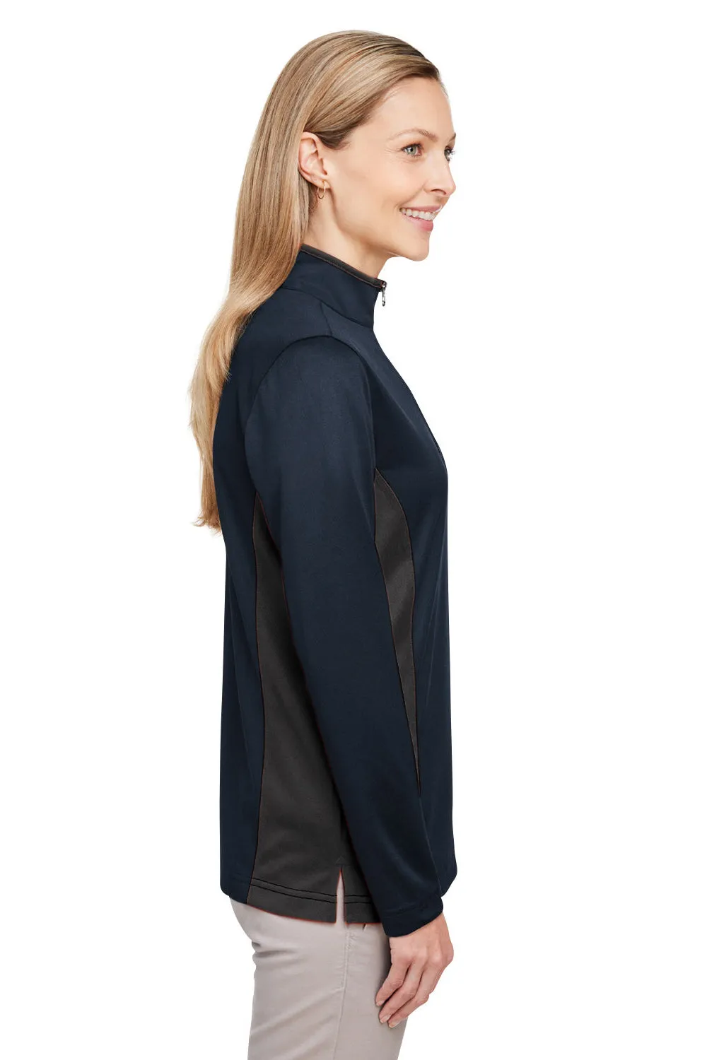 Harriton Damen Flash Performance Feuchtigkeitstransportierendes Colorblock 1/4-Zip Sweatshirt - Dunkelmarineblau/Dunkelschiefergrau