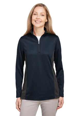 Harriton Damen Flash Performance Feuchtigkeitstransportierendes Colorblock 1/4-Zip Sweatshirt - Dunkelmarineblau/Dunkelschiefergrau