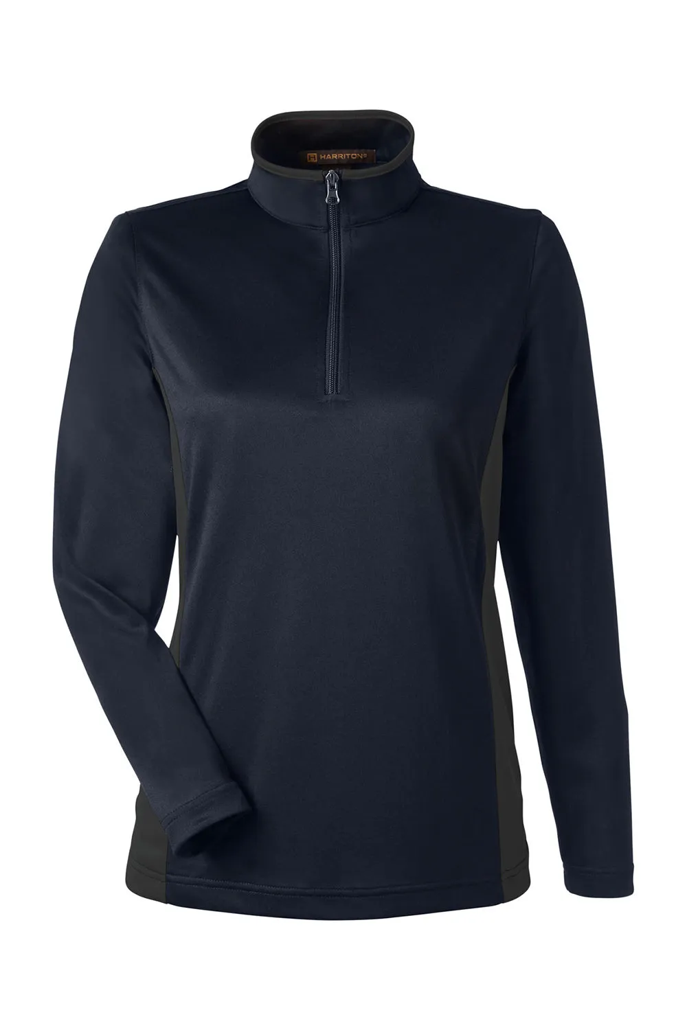Harriton Damen Flash Performance Feuchtigkeitstransportierendes Colorblock 1/4-Zip Sweatshirt - Dunkelmarineblau/Dunkelschiefergrau