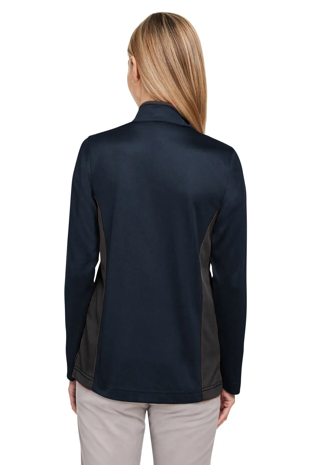 Harriton Damen Flash Performance Feuchtigkeitstransportierendes Colorblock 1/4-Zip Sweatshirt - Dunkelmarineblau/Dunkelschiefergrau