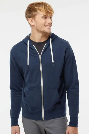 Independent Trading Company Herren French Terry Full Zip Kapuzenpullover mit Taschen - Heather Navy Blau