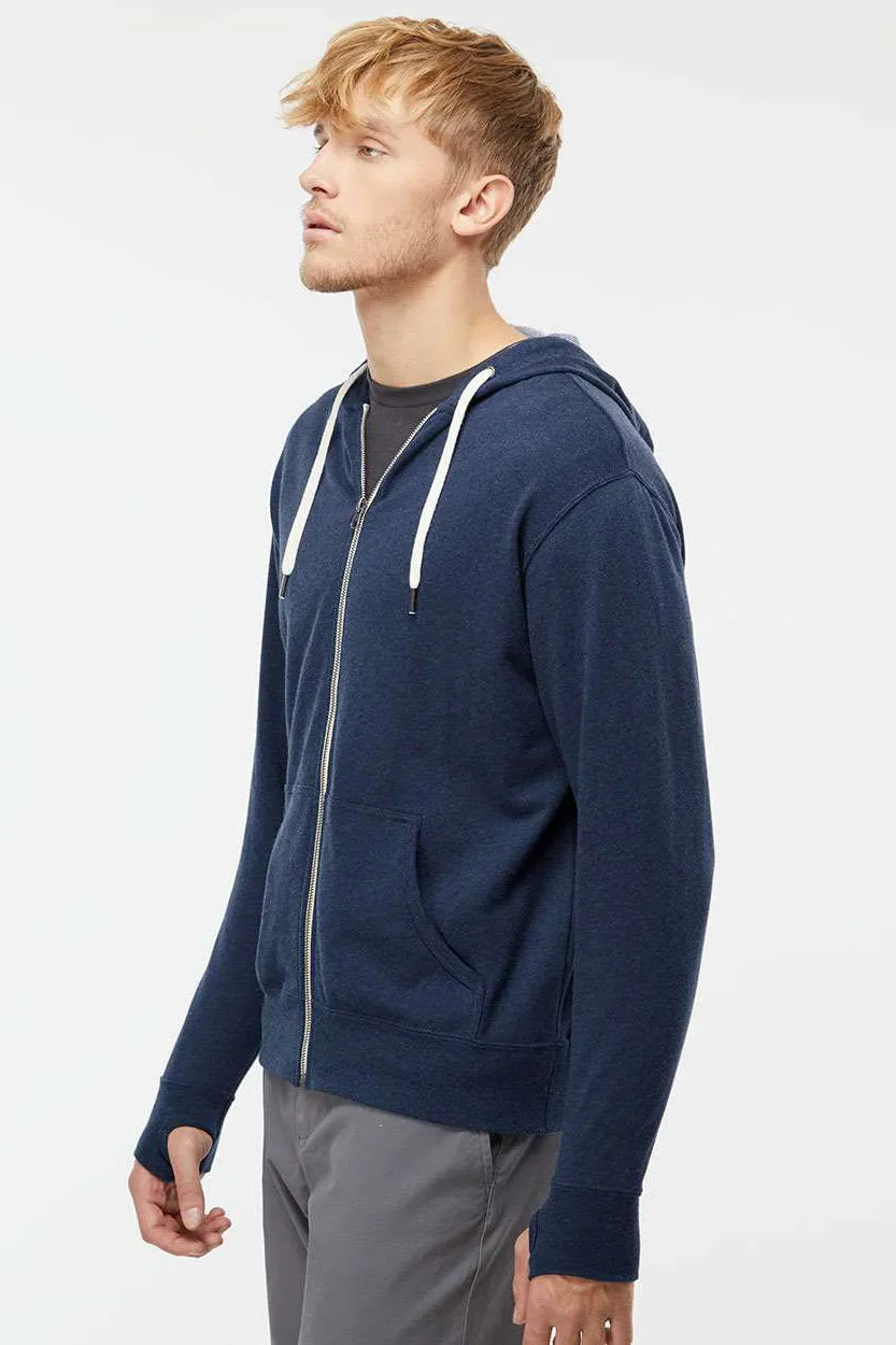 Independent Trading Company Herren French Terry Full Zip Kapuzenpullover mit Taschen - Heather Navy Blau