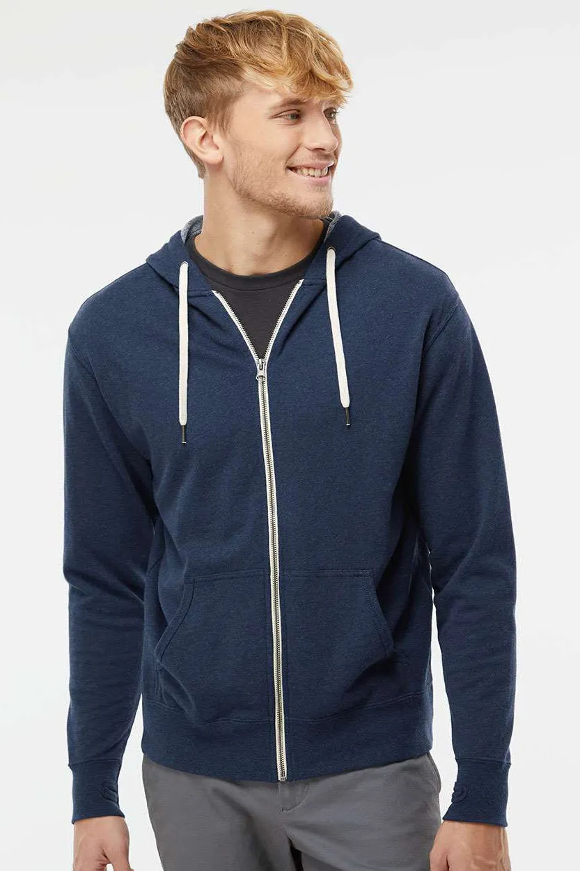 Independent Trading Company Herren French Terry Full Zip Kapuzenpullover mit Taschen - Heather Navy Blau