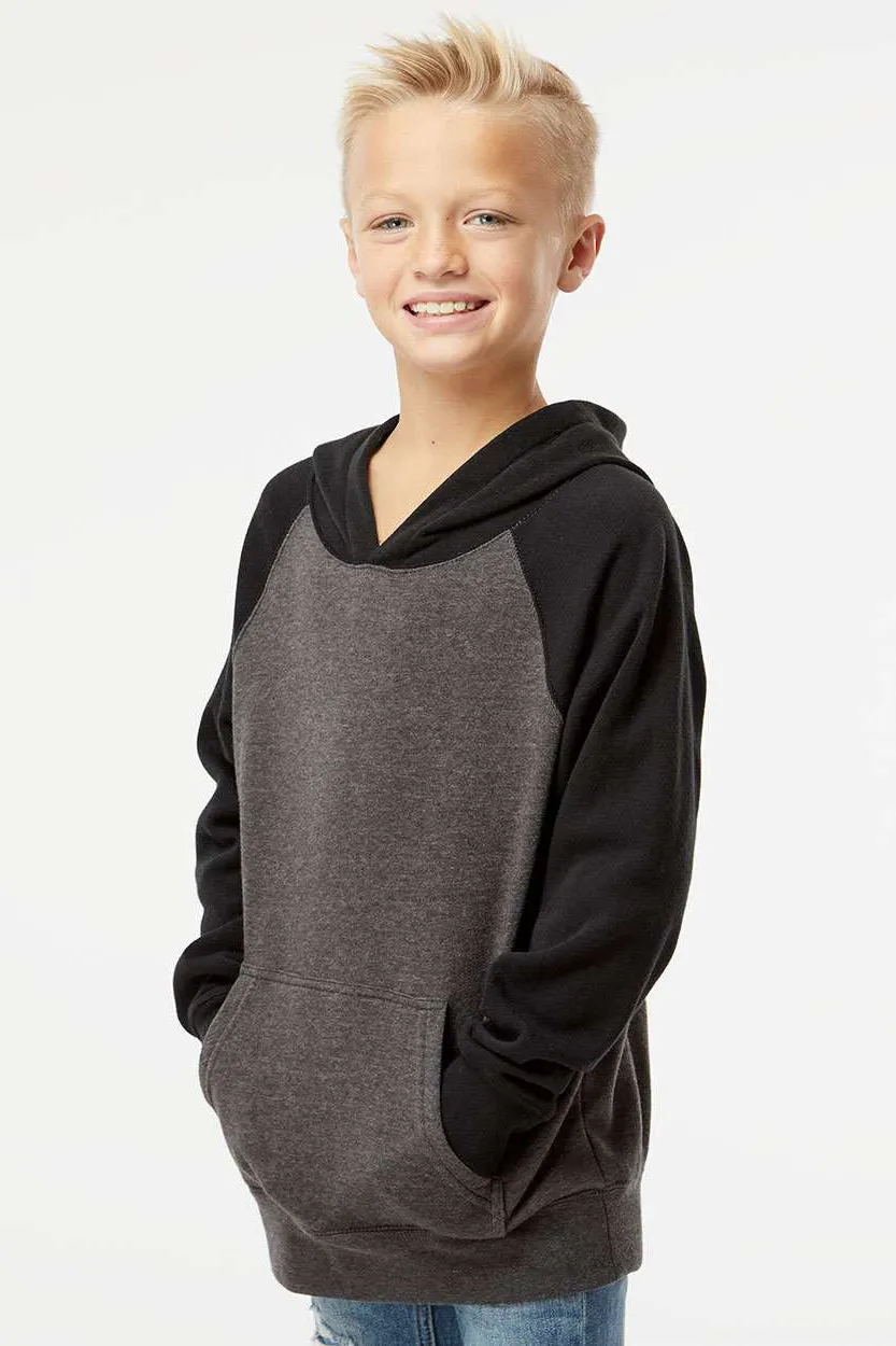 Independent Trading Company Jugend Special Blend Raglan Kapuzenpullover Hoodie mit Beuteltasche - Kohlegrau/Schwarz