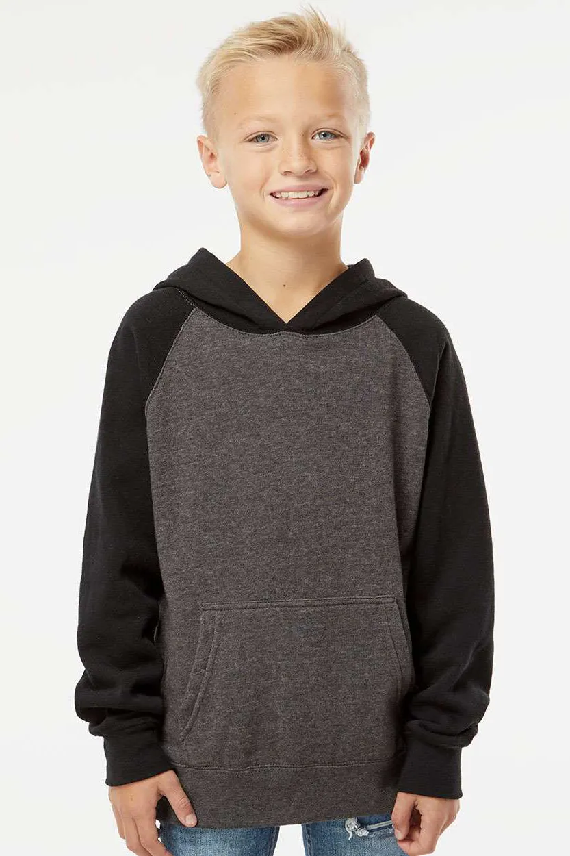Independent Trading Company Jugend Special Blend Raglan Kapuzenpullover Hoodie mit Beuteltasche - Kohlegrau/Schwarz