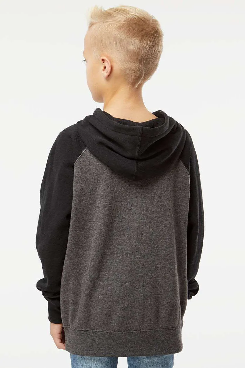 Independent Trading Company Jugend Special Blend Raglan Kapuzenpullover Hoodie mit Beuteltasche - Kohlegrau/Schwarz