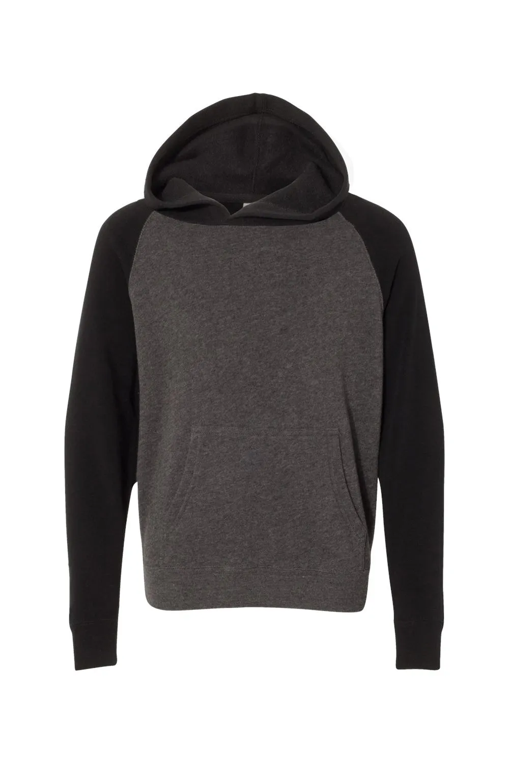 Independent Trading Company Jugend Special Blend Raglan Kapuzenpullover Hoodie mit Beuteltasche - Kohlegrau/Schwarz