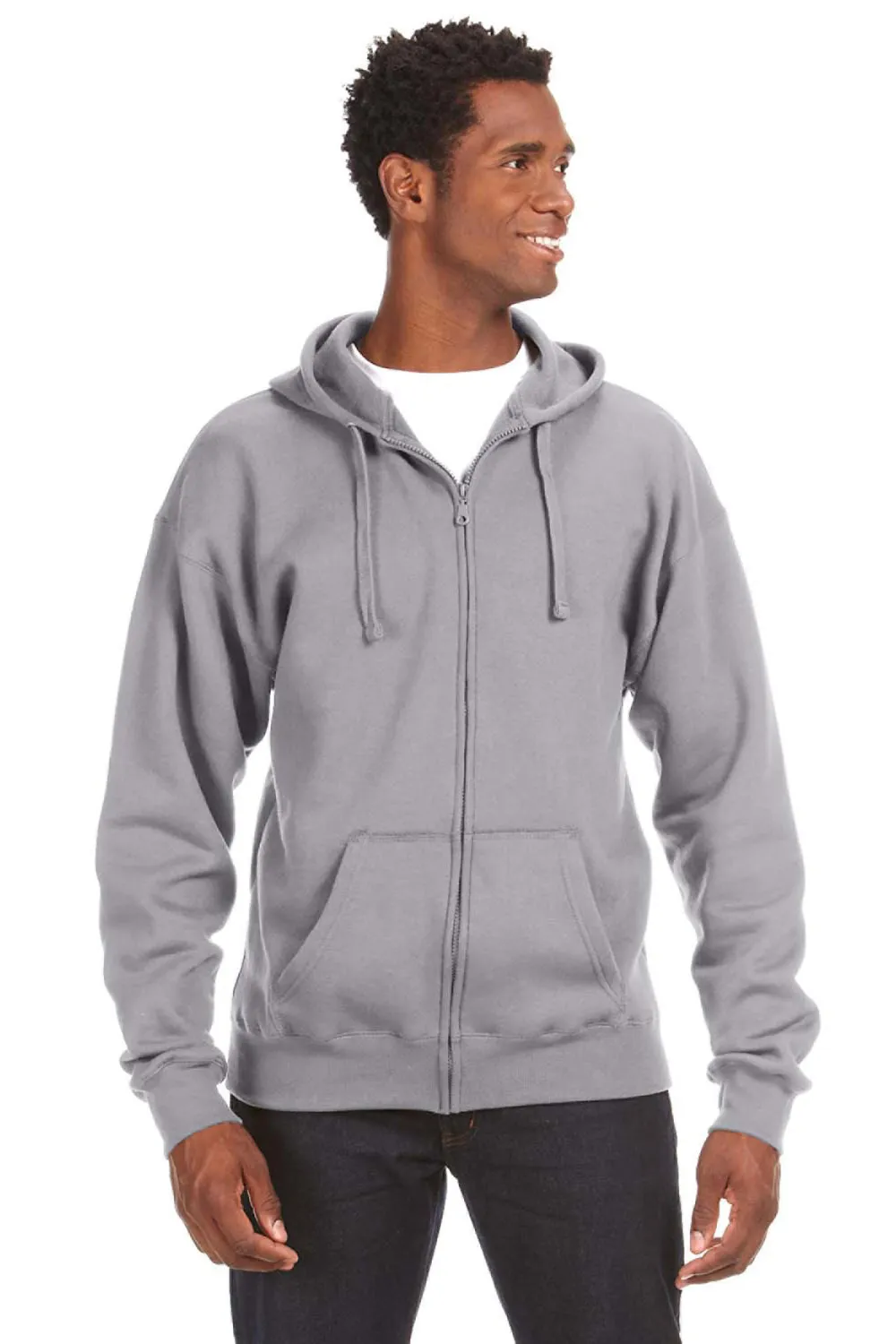 J America Herren Premium Fleece Full-Zip Kapuzenpullover mit Taschen - Oxford Grau