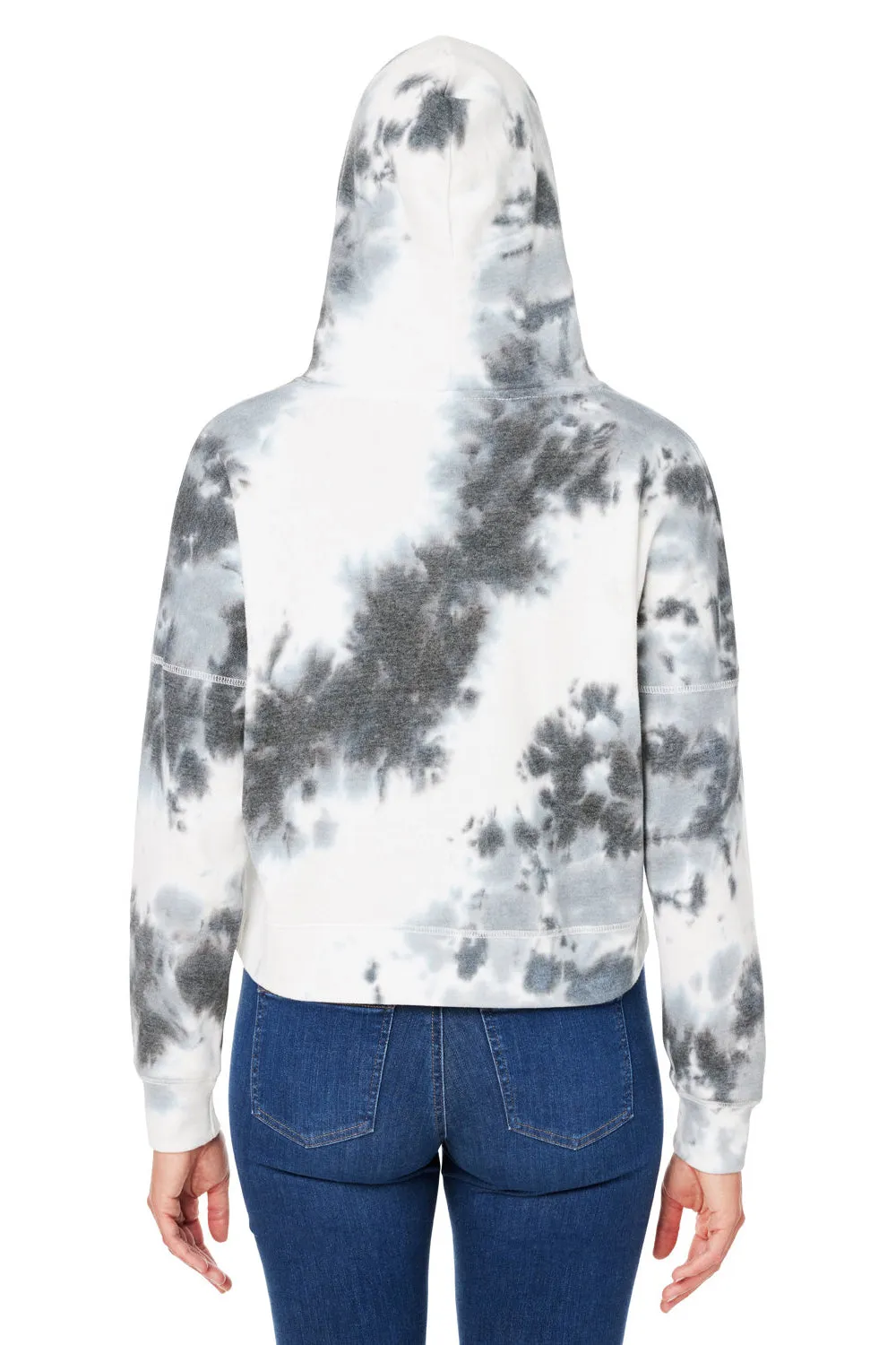 J America Damen Cropped Kapuzenpullover Hoodie - Schwarz Tie Dye