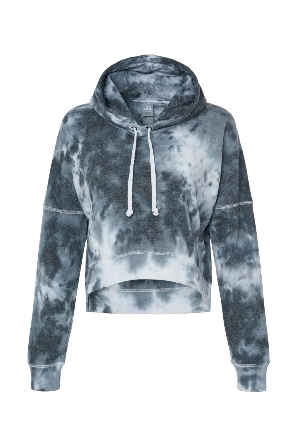 J America Damen Cropped Kapuzenpullover Hoodie - Schwarz Tie Dye