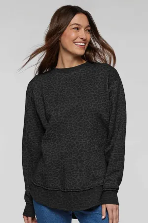 LAT Damen Weekend Fleece Crewneck Sweatshirt - Schwarzer Leopard