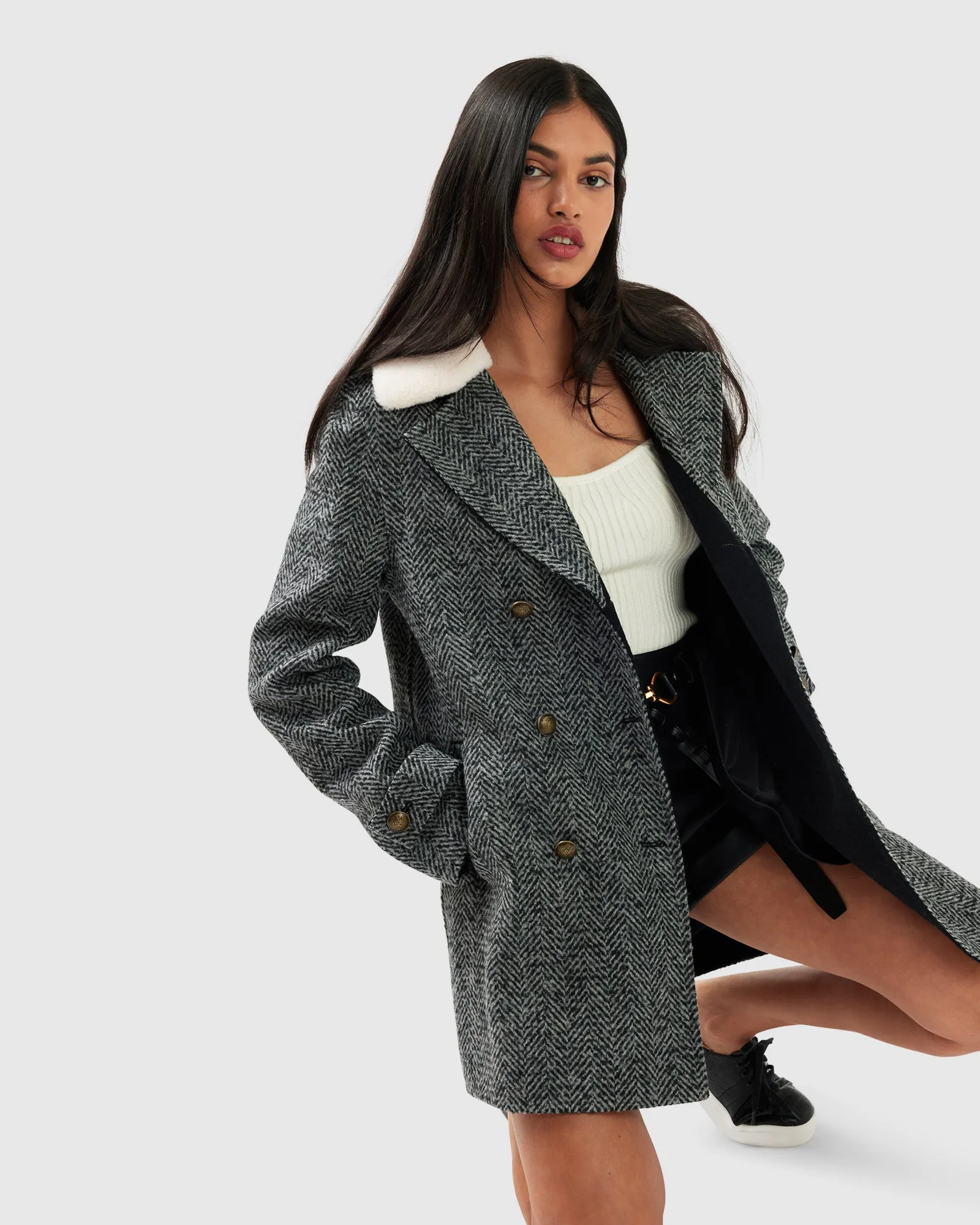 Liberty Sherpa Kragen Wollmischmantel - Anthrazit
