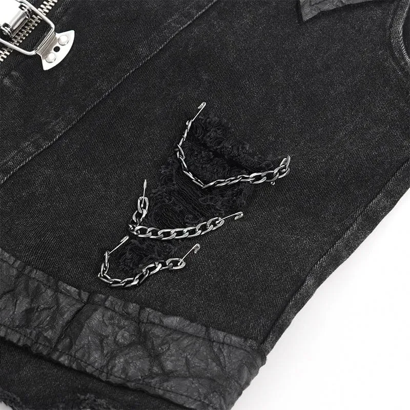 Herren Gothic Nieten Kettenringe Weste