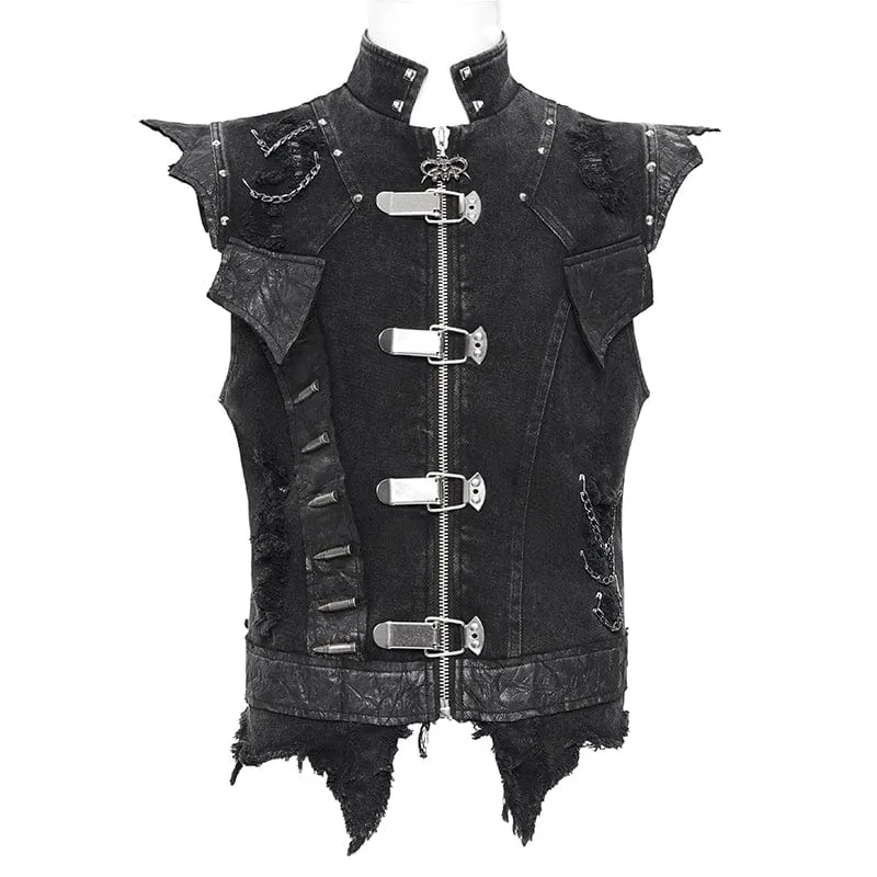 Herren Gothic Nieten Kettenringe Weste