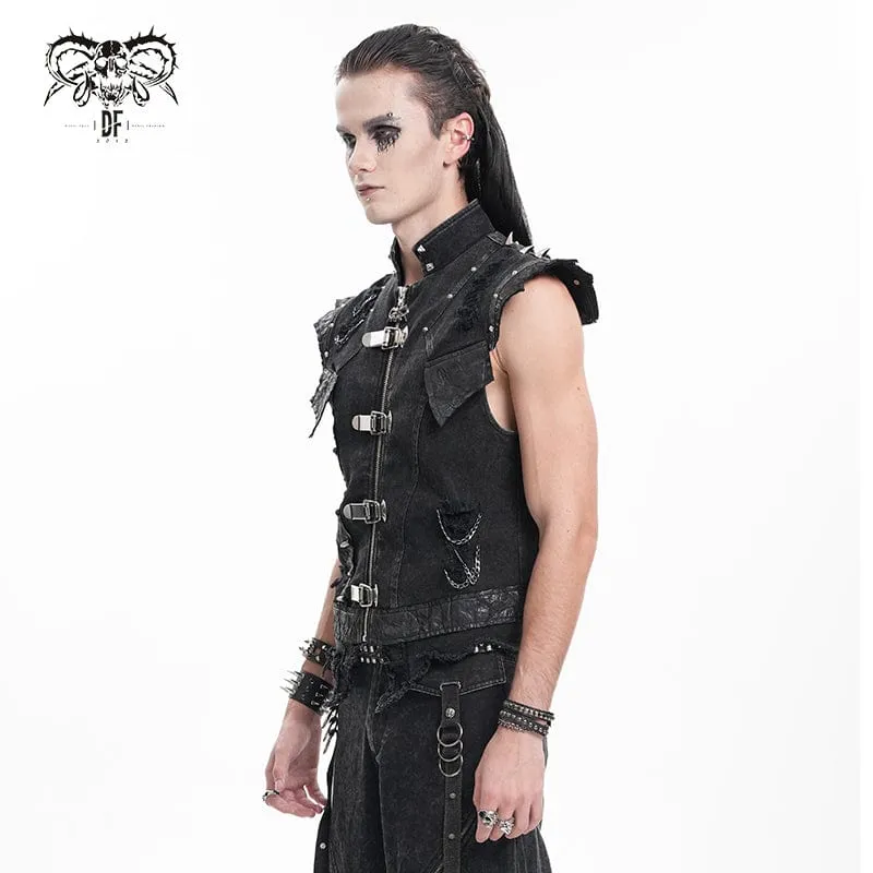 Herren Gothic Nieten Kettenringe Weste
