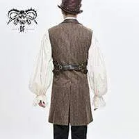Herren Steampunk Kunstleder Schultergurte Streifen Lange Westen