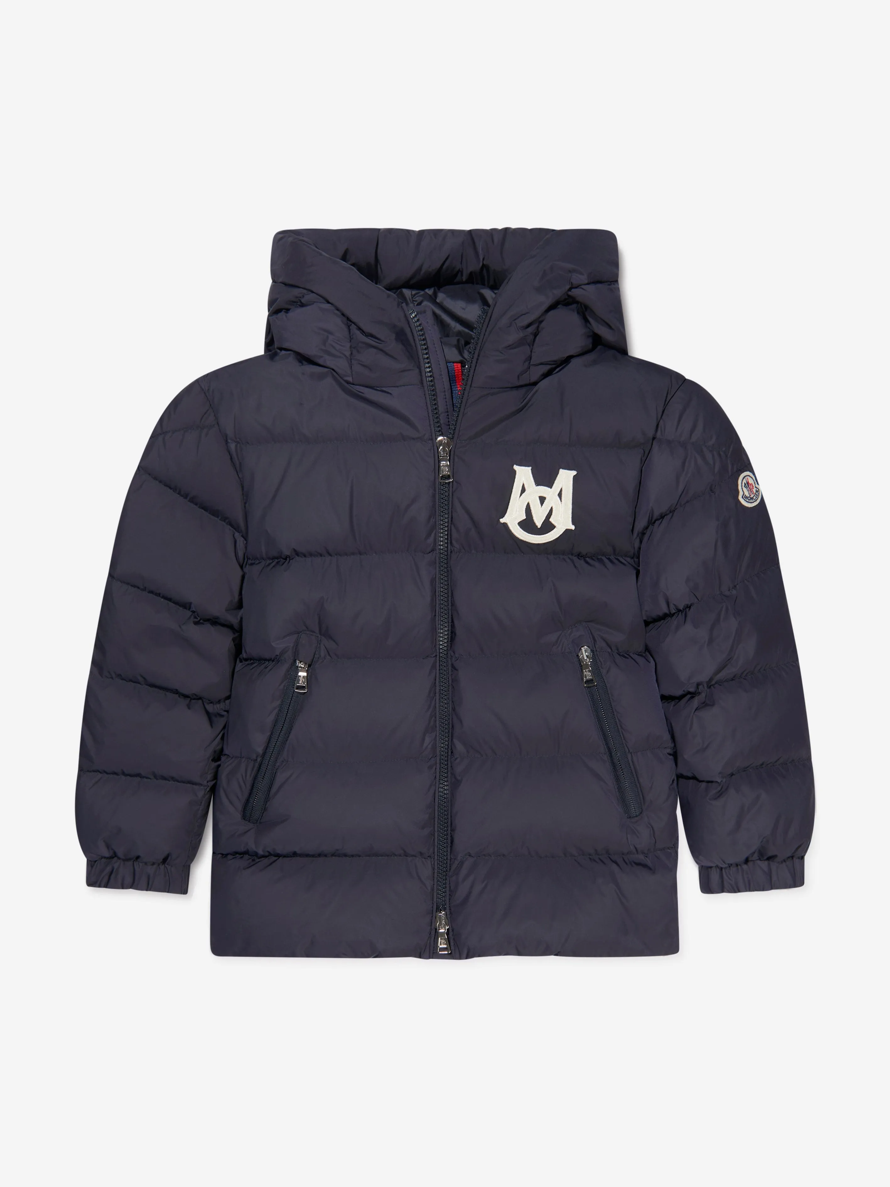 Moncler Enfant Jungen Daunengefütterte Kurze Parka in Marineblau