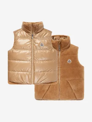 Moncler Enfant Jungen Steppreversible Daunenweste Colbricon in Beige