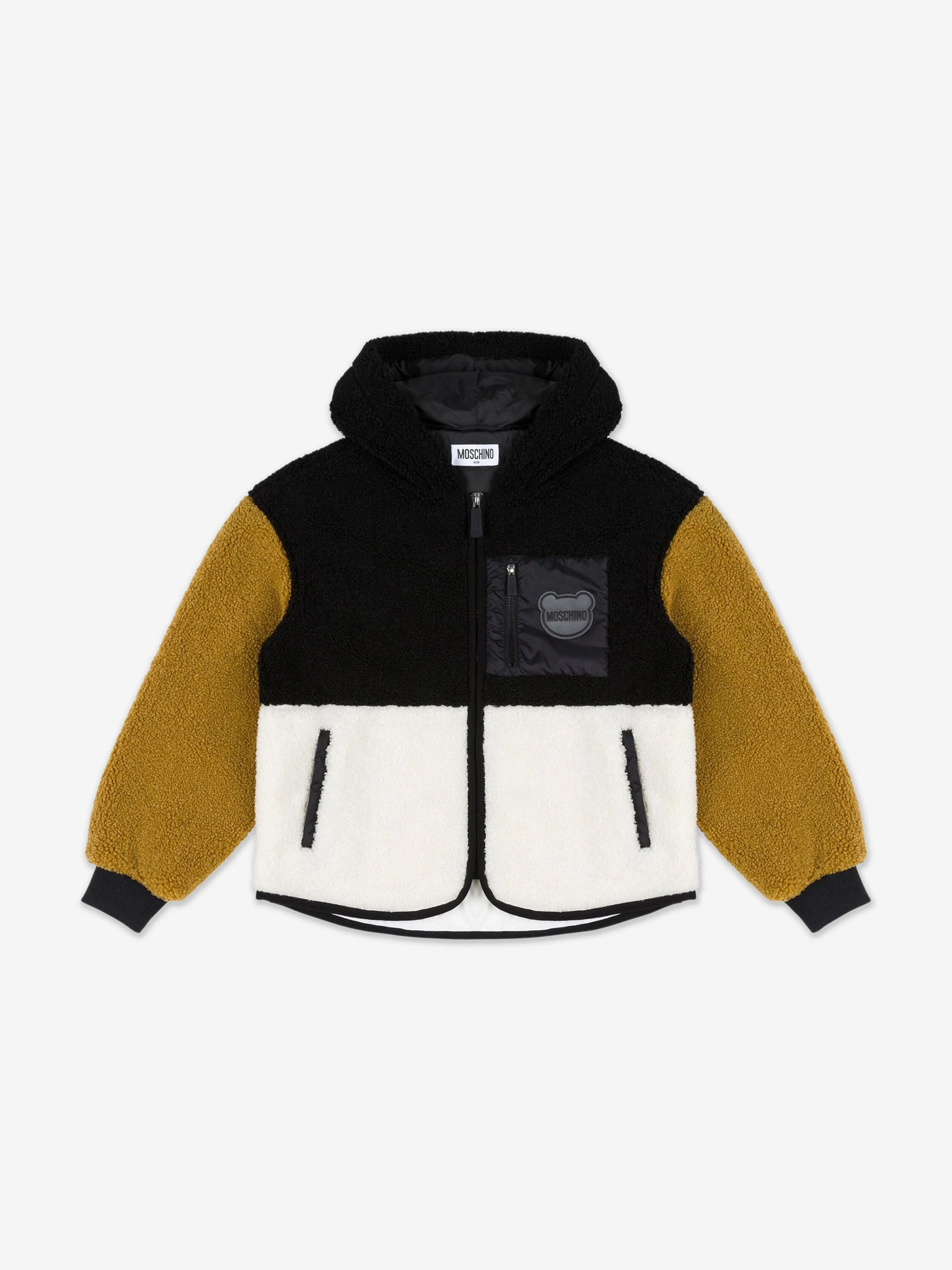 Moschino Kids Bären-Logo Sherpa Jacke in Schwarz