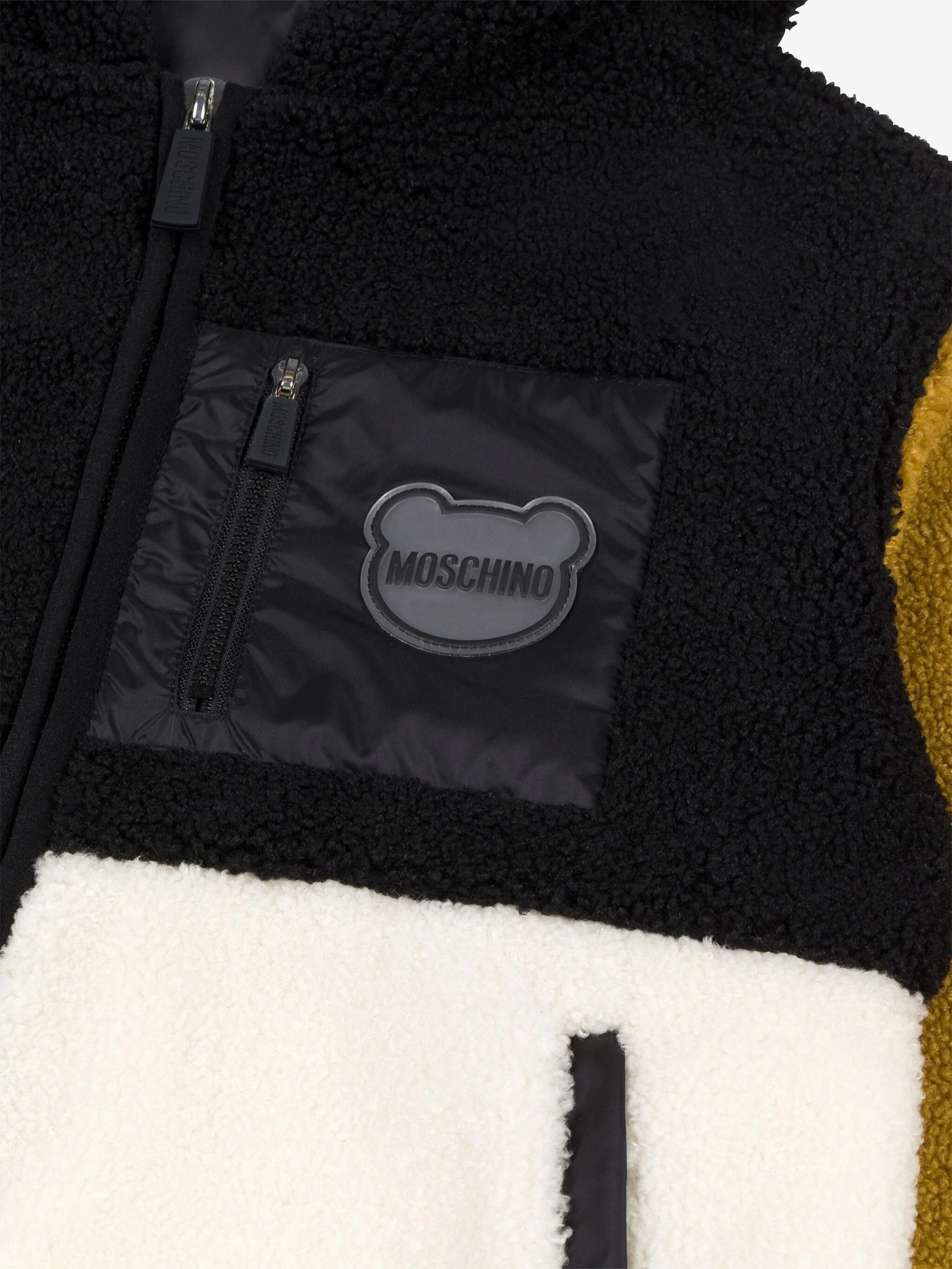 Moschino Kids Bären-Logo Sherpa Jacke in Schwarz