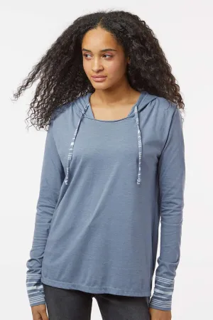 MV Sport Damen meliertes Jersey Kapuzen-T-Shirt Hoodie - Steinwaschen Blau