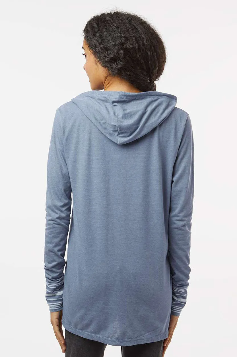 MV Sport Damen meliertes Jersey Kapuzen-T-Shirt Hoodie - Steinwaschen Blau