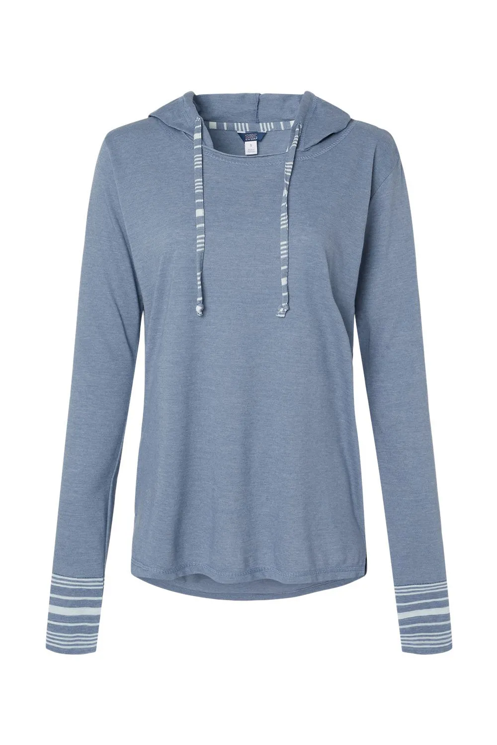 MV Sport Damen meliertes Jersey Kapuzen-T-Shirt Hoodie - Steinwaschen Blau