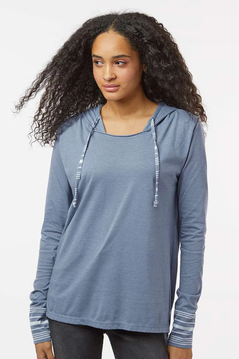 MV Sport Damen meliertes Jersey Kapuzen-T-Shirt Hoodie - Steinwaschen Blau