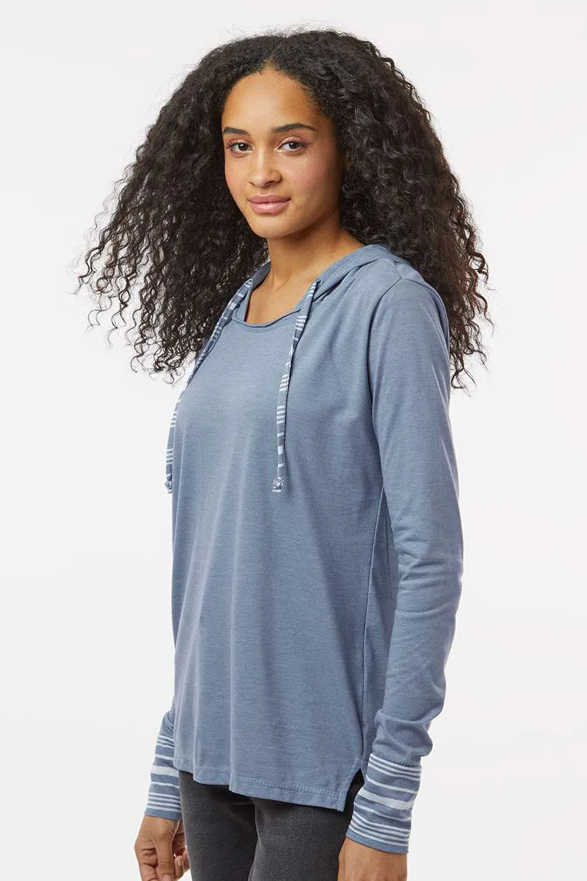 MV Sport Damen meliertes Jersey Kapuzen-T-Shirt Hoodie - Steinwaschen Blau