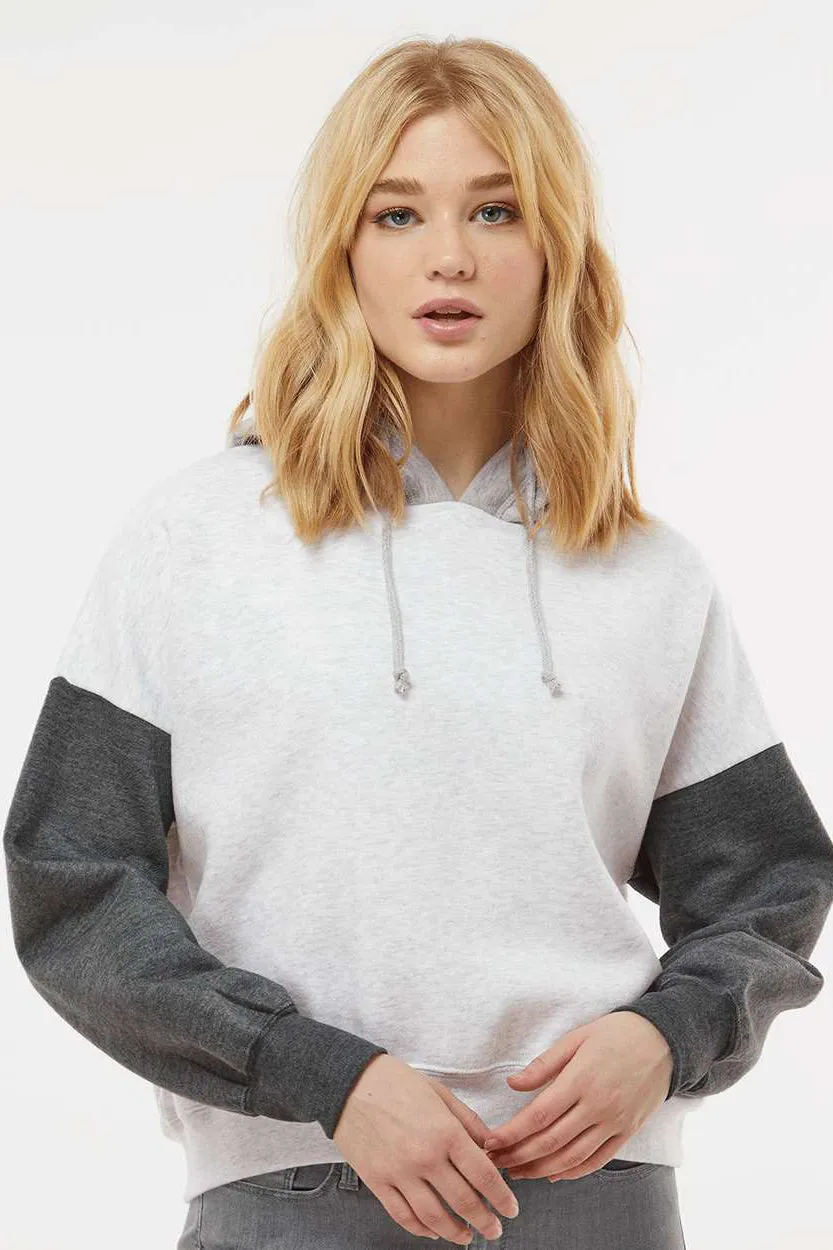 MV Sport Damen Sweatshirt mit Kapuze aus Wildleder-Fleece und Colorblock-Detail - Anthrazitgrau