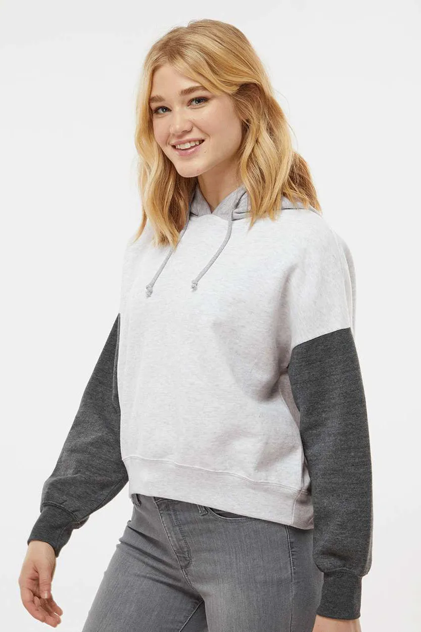 MV Sport Damen Sweatshirt mit Kapuze aus Wildleder-Fleece und Colorblock-Detail - Anthrazitgrau