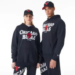 New Era Sweatshirts und Hoodies Chicago Bulls NBA Grafik Schwarz Übergroßer Pullover Hoodie