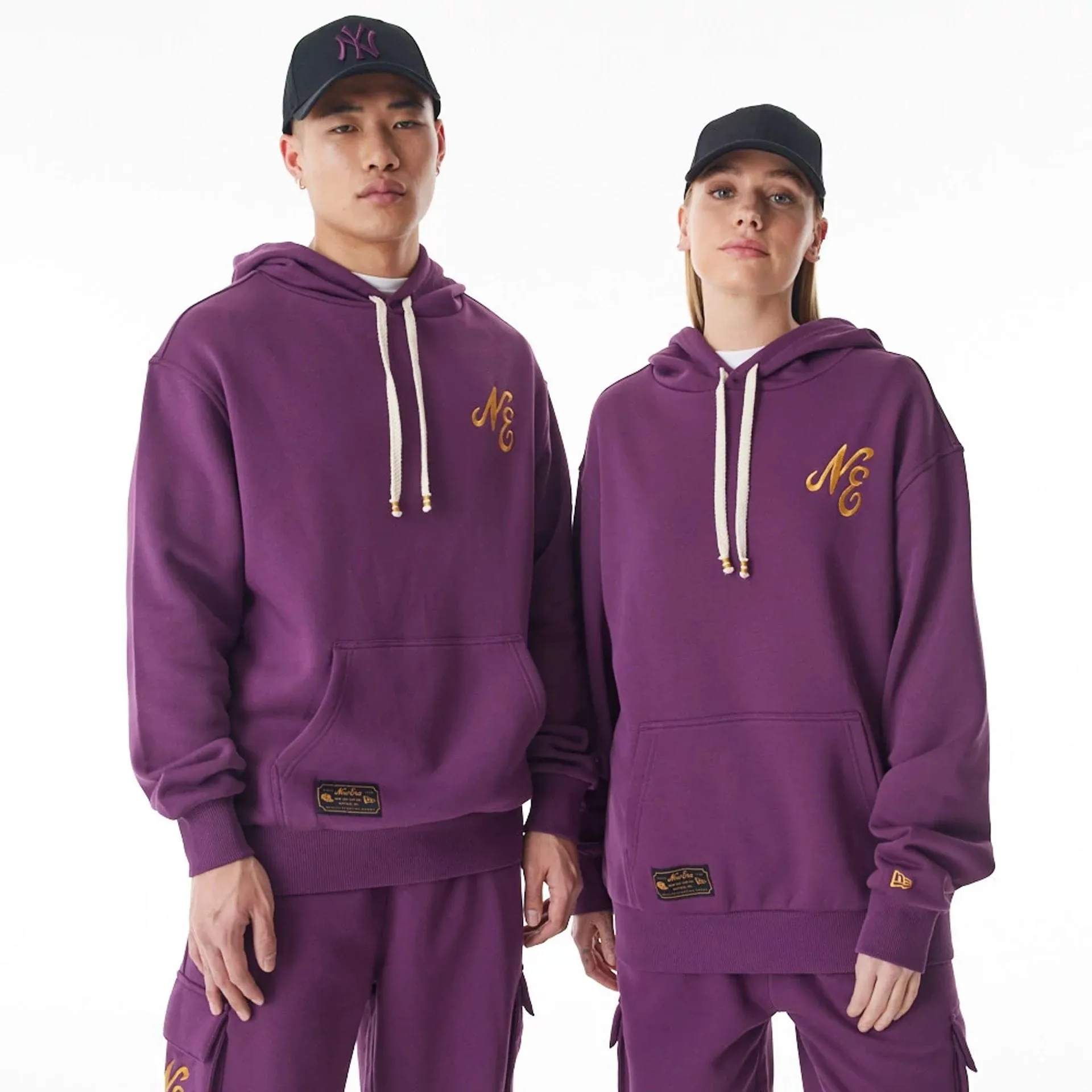 New Era Sweatshirts und Hoodies New Era Script Logo Dunkelvioletter Übergroßer Pullover-Hoodie