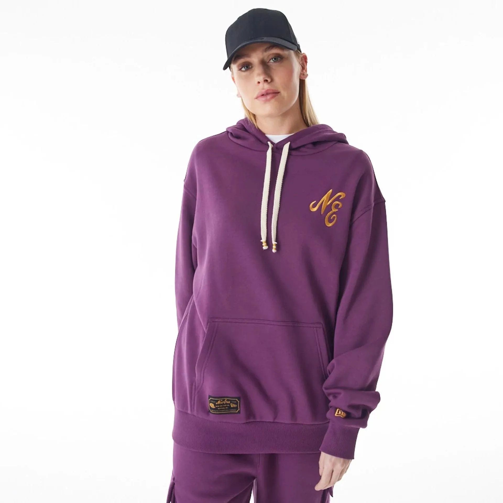 New Era Sweatshirts und Hoodies New Era Script Logo Dunkelvioletter Übergroßer Pullover-Hoodie