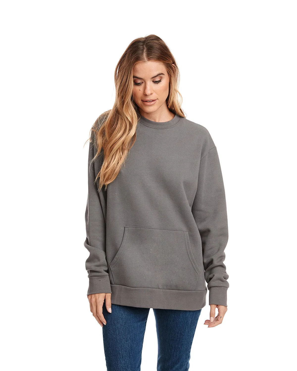 Next Level 9001 Unisex Langarm-Crew mit Tasche
